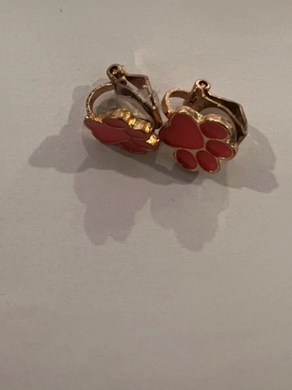 Gold-Tone Red Paw Print Clip-On Earrings